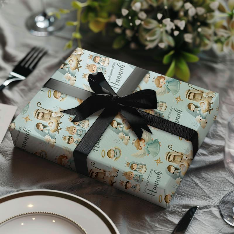 Elegant Christian Wrapping Paper for Christmas - Nativity Scene Gift Wrap to Celebrate Jesus' Birth