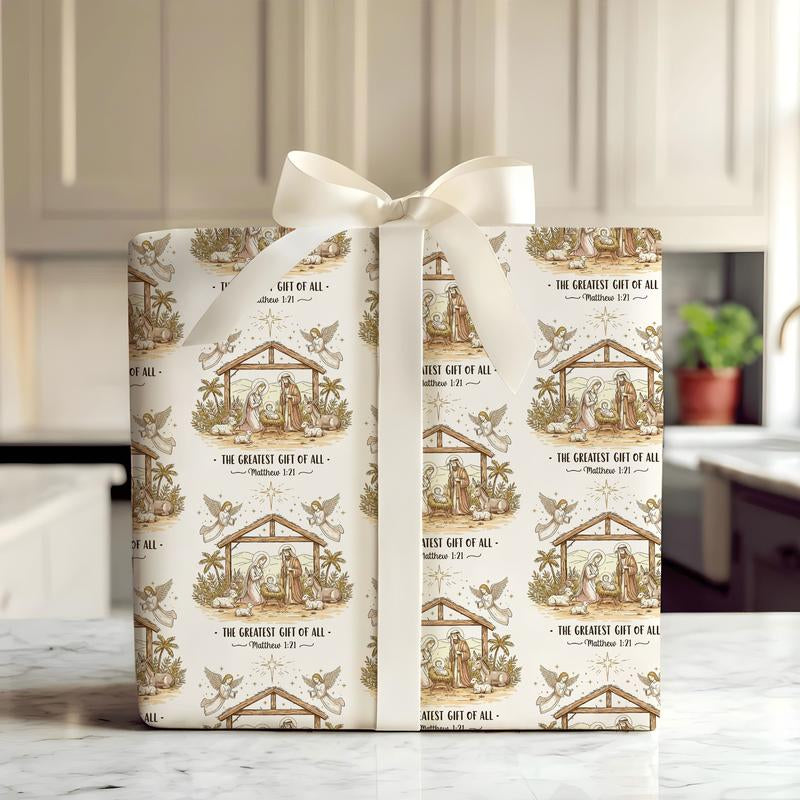 Elegant Christian Wrapping Paper for Christmas - Nativity Scene Gift Wrap to Celebrate Jesus' Birth