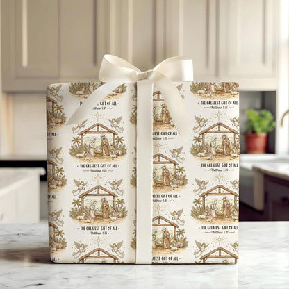 Elegant Christian Wrapping Paper for Christmas - Nativity Scene Gift Wrap to Celebrate Jesus' Birth