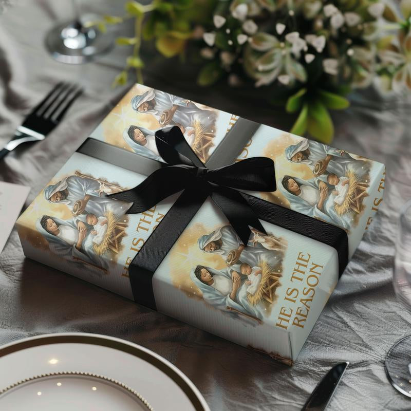 Elegant Christian Wrapping Paper for Christmas - Nativity Scene Gift Wrap to Celebrate Jesus' Birth