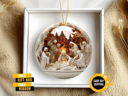Nativity Christmas Ceramic Ornament, Christian Christmas Keepsake, the Greatest Gift of All Ornament, 3Deffect Flat Ornament Not Glass Globe