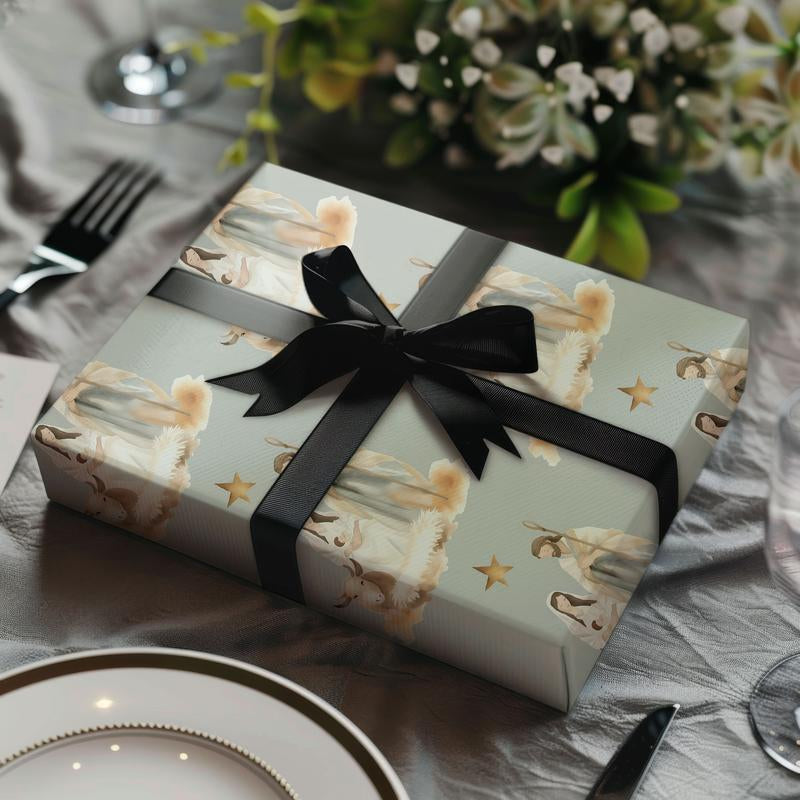 Elegant Christian Wrapping Paper for Christmas - Nativity Scene Gift Wrap to Celebrate Jesus' Birth