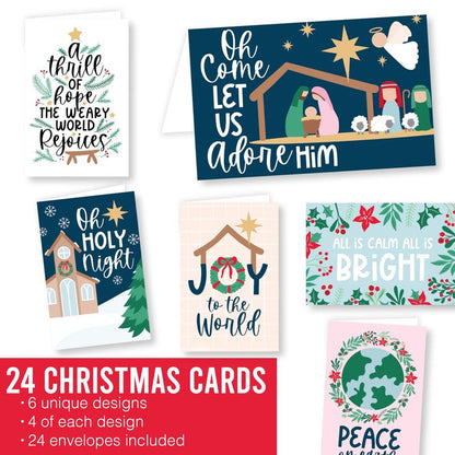 24 Religious Christmas Cards with Envelopes Christian Christmas Cards with Envelopes - Nativity Christmas Cards with Envelopes Religious Christmas Cards Bulk, Blank Merry Christmas Cards Religious
