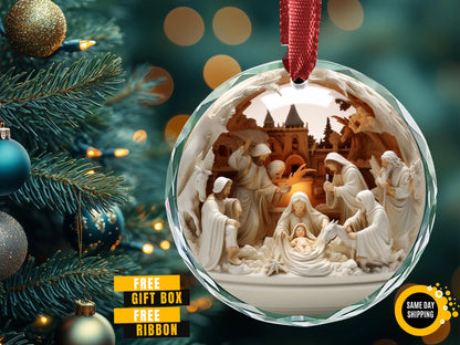 Nativity Christmas Ceramic Ornament, Christian Christmas Keepsake, the Greatest Gift of All Ornament, 3Deffect Flat Ornament Not Glass Globe