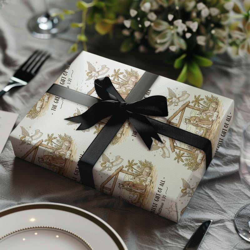 Elegant Christian Wrapping Paper for Christmas - Nativity Scene Gift Wrap to Celebrate Jesus' Birth